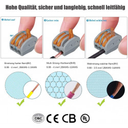 60 Stück Kabelbinder Klemmen Sortimentskasten, 30x3 Polig, 20x2 Polig, 10x5 Polig